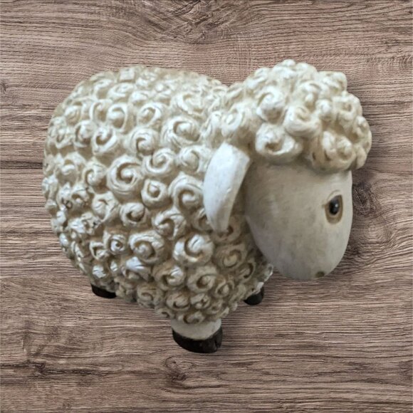 Adorable Decorative Sheep Figurine Textured White Swirls Rustic Farmhouse Decor - Picture 1 of 10